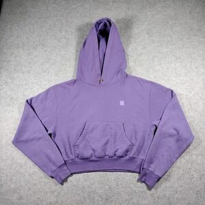 Yellow Label Co. Women's Purple Cropped Pullover Fleece Hoodie Sweatshirt Size S